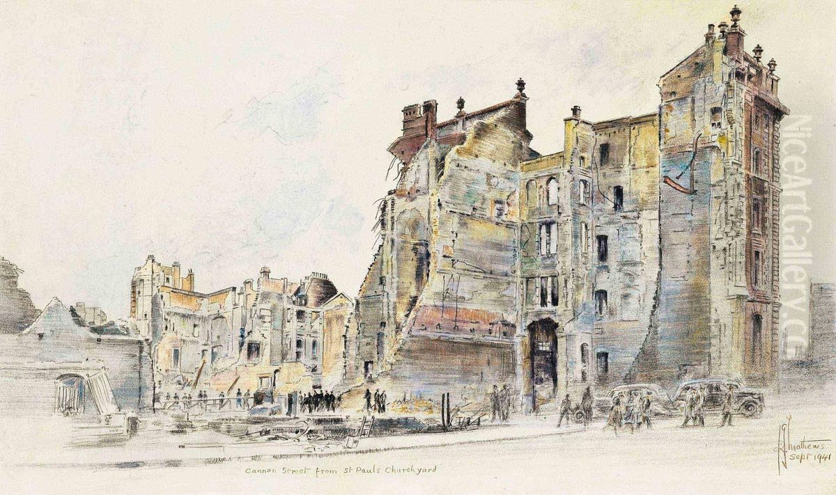Cannon Street From St Pauls Churchyard Oil Painting by Richard George Mathews