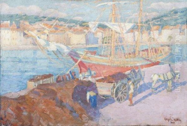 Voiliers Dans Un Port Mediterraneen Oil Painting by Gill Julien Matthey