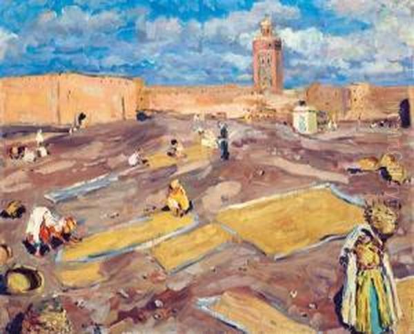 Le Sechage Du Linge Aux Abords Dela Mosquee Oil Painting by Gill Julien Matthey