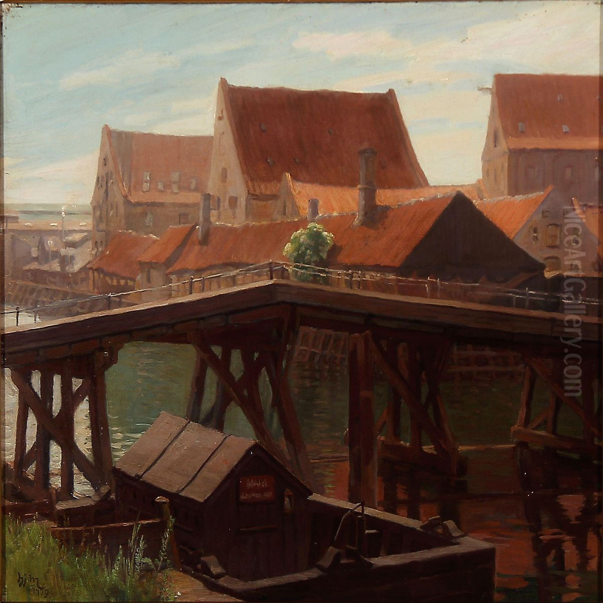 Arsenalbroen Set Fra Orlogsvaerftet. Oil Painting by Hjalmar Matthiesen