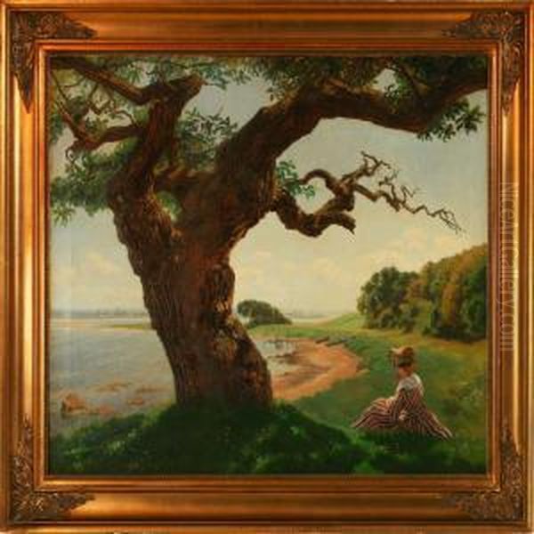 Coastal Scenewith A Young Girl Oil Painting by Hjalmar Matthiesen