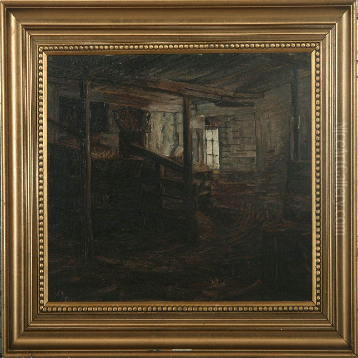 Stable Interior Oil Painting by Hjalmar Matthiesen