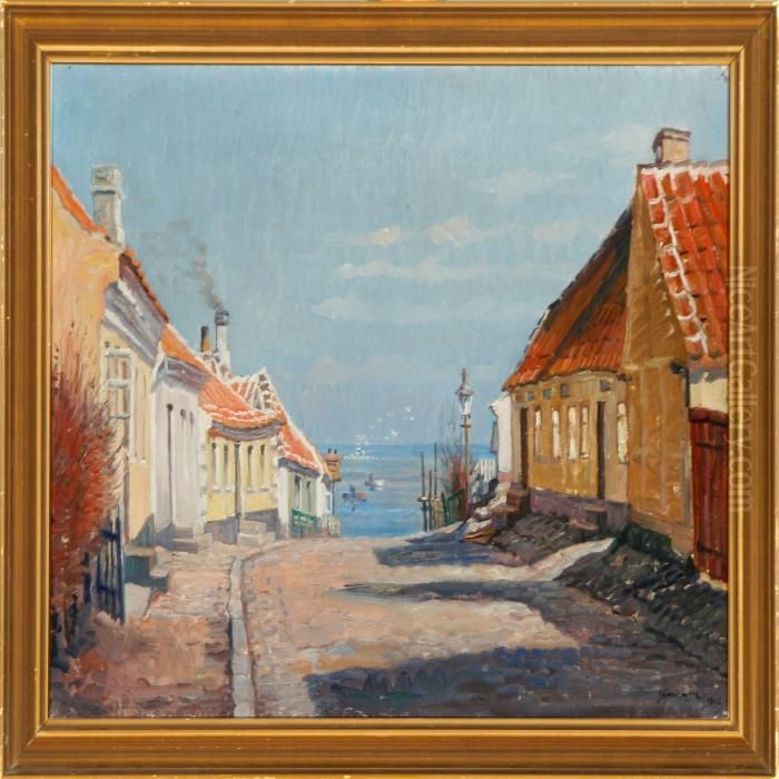 Street Scene From Frederikshavn, Denmark Oil Painting by Hjalmar Matthiesen