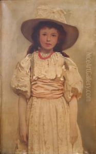 Cream Dress And Coral Necklace Oil Painting by Arthur Dampier May