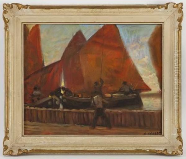 Voiliers Rouges Et Jaunes Oil Painting by Emo Mazzetti