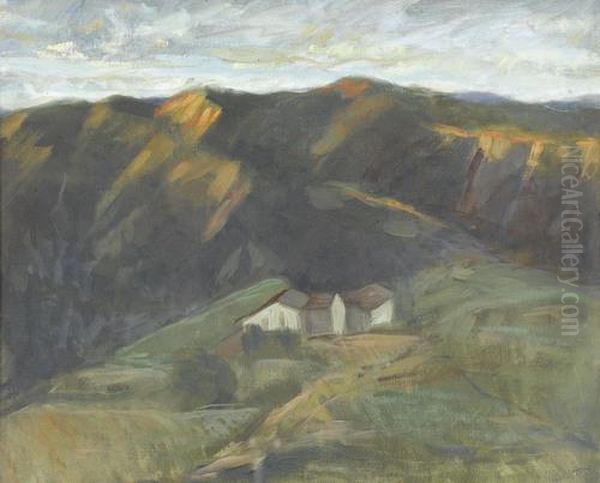 Gebirgslandschaft Mit Gehoften Oil Painting by Emo Mazzetti