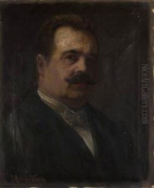 Portret Mezczyzny Oil Painting by Jozef Mecina-Krzesz