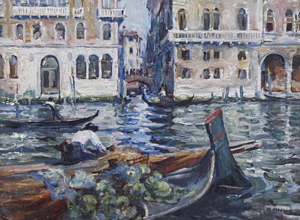 Floating Vegetable Market, Venice Oil Painting by Dora Meeson