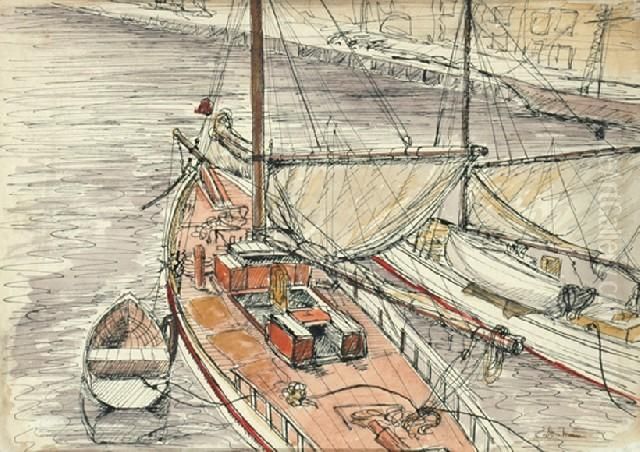 Boats At Dock Oil Painting by Dora Meeson