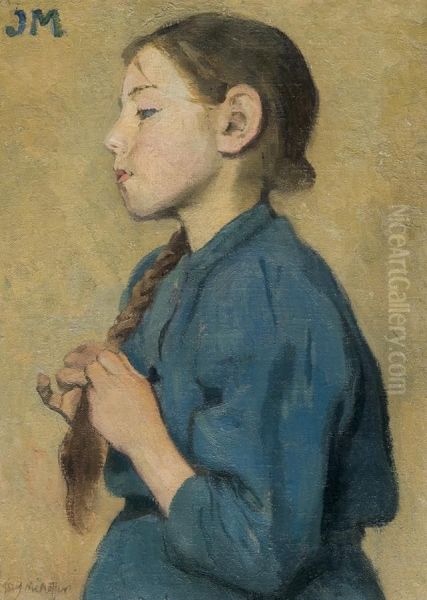 Girl With A Braid Oil Painting by Jozef Mehoffer