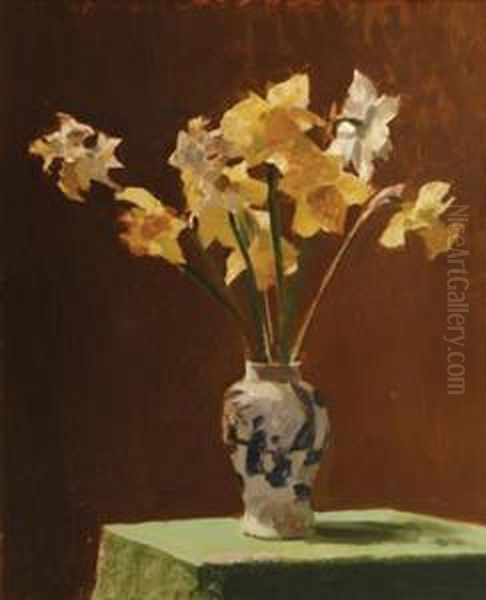 Still Life With Daffodils Oil Painting by Duncan Max Meldrum