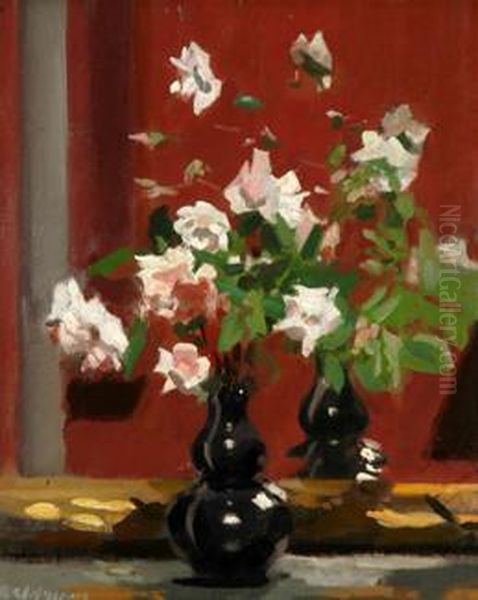 Still Life Miniature Roses Oil Painting by Duncan Max Meldrum