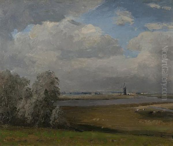 The Marshes From Burgh Castle Oil Painting by Campbell A. Mellon