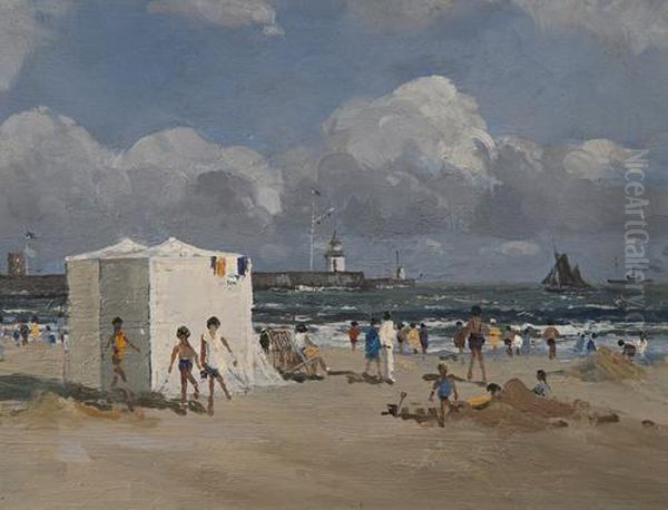 The Beach Tent Oil Painting by Campbell A. Mellon