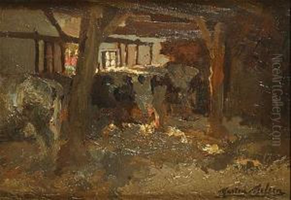 Koeien In De Stal Oil Painting by Marten Melsen