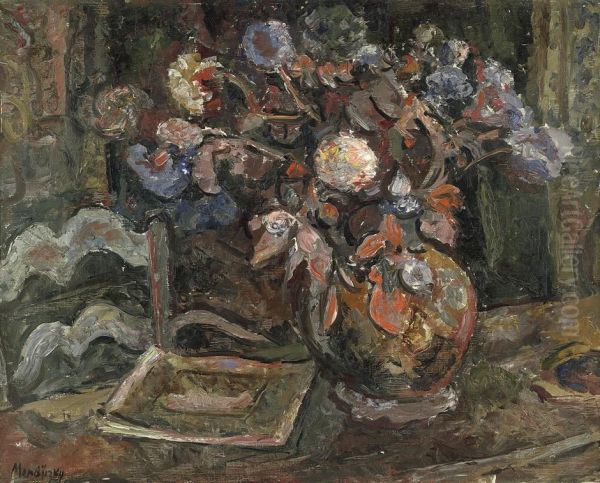 Blumenstilleben Mit Tisch Und Stuhl Oil Painting by Maurice Mendjisky