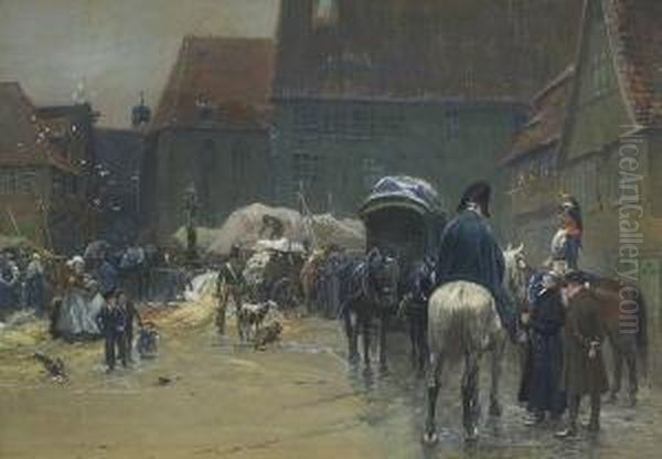 Napoleonische Soldaten Auf Dem
 Marktplatz Oil Painting by Pius Ferdinand Messerschmitt
