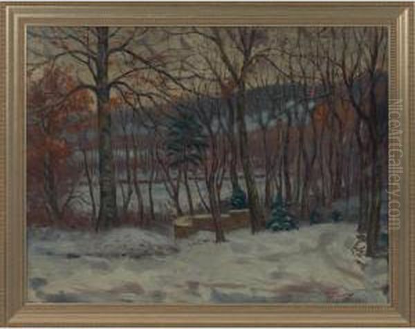 Winter Landscape Oil Painting by Charles Alfred Meurer
