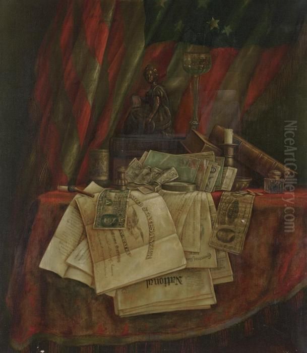 Tabletop Still Life With Money And Documents Oil Painting by Charles Alfred Meurer