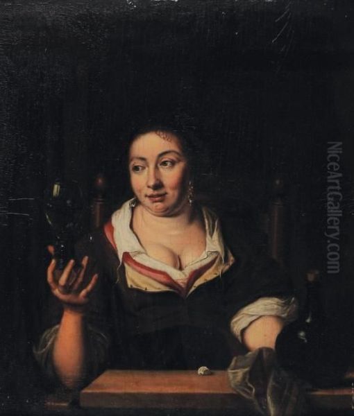 La Femme Au Verre Oil Painting by Janvan Mieris