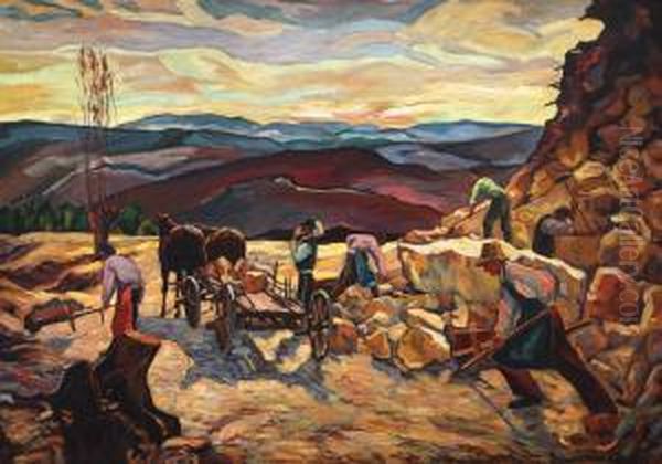 Quarry Oil Painting by Deszo Miklos