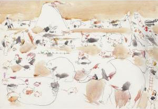 Noah And The Ark And Mount Ararat I Oil Painting by David Brown Milne