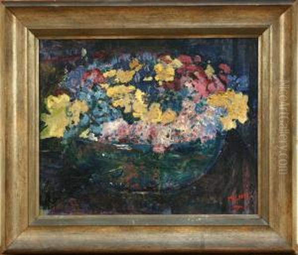 Still Life Study Of Flowers In A Bowl Oil Painting by Malcolm Milne