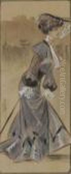 Elegante A La Voilette Oil Painting by Ferdinand Mifliez Misti
