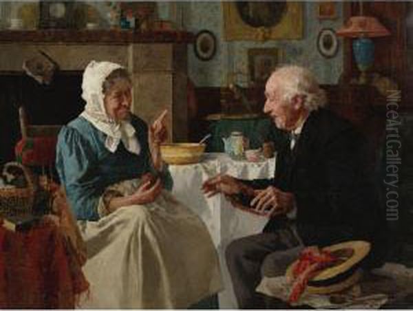 Spinning Yarns Oil Painting by Louis Charles Moeller