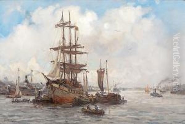 Tall Ship In The Inner Harbour Oil Painting by Evert Moll