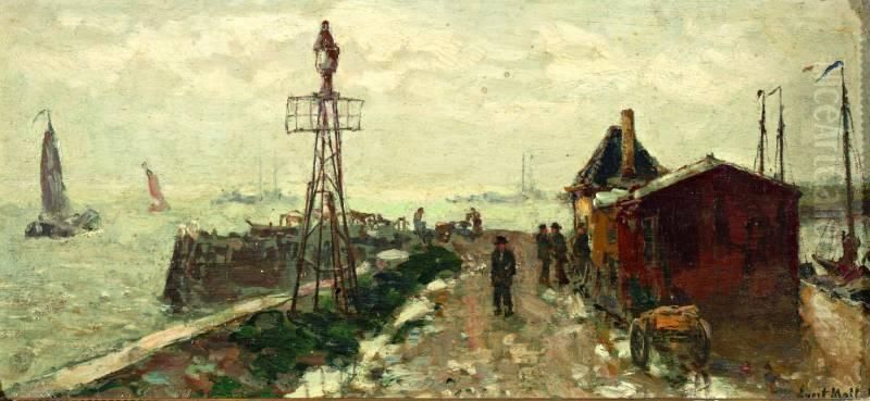Figuren Op Rotterdamse Havenkade Oil Painting by Evert Moll