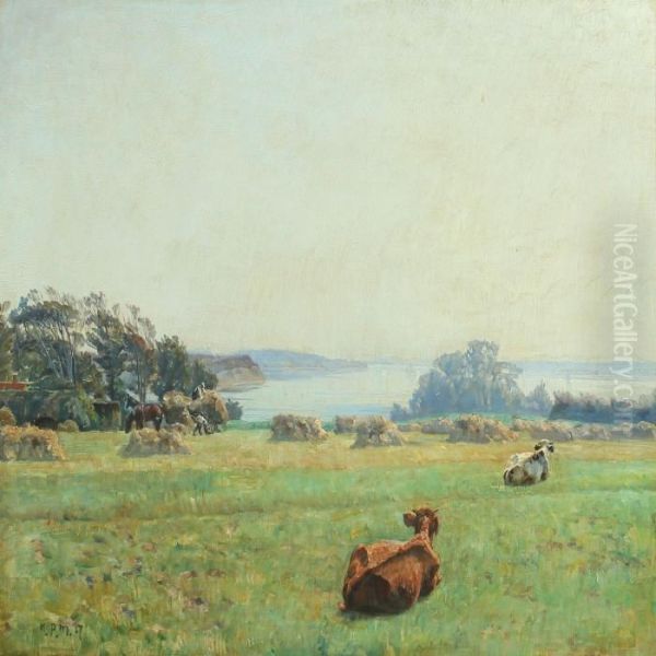 Cows In The Field Oil Painting by Niels Pedersen Mols