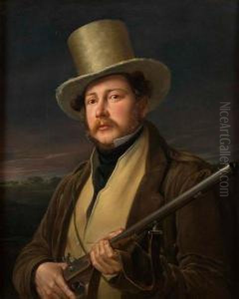 Ritratto Di Gentiluomo In Abito Da Caccia Oil Painting by Giuseppe Molteni