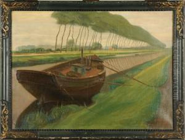 Canal A Damme Oil Painting by Maurice Monballieu