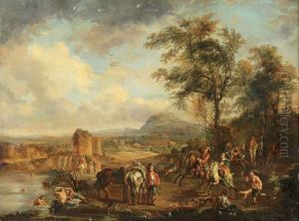 Le Depart Pour La Chasse Oil Painting by D Monlalain
