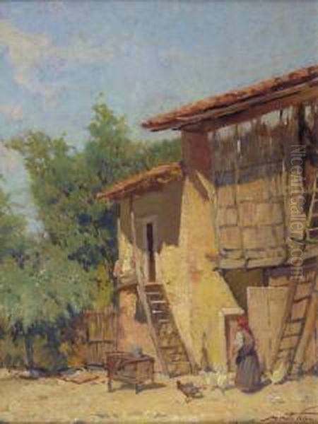 Cascina A Truzzo D'adda Oil Painting by Mario Moretti Foggia