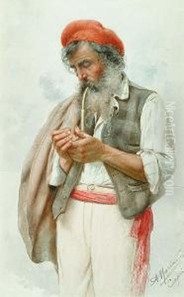 Portrait Of A Fisherman Oil Painting by C. Moriani