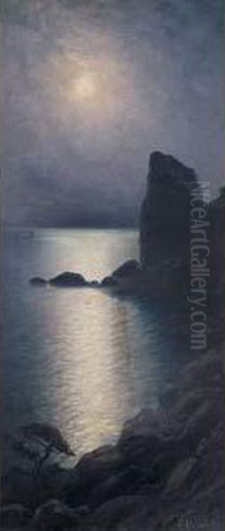 Seascape In A Moonlight Oil Painting by Nikolai Morozov