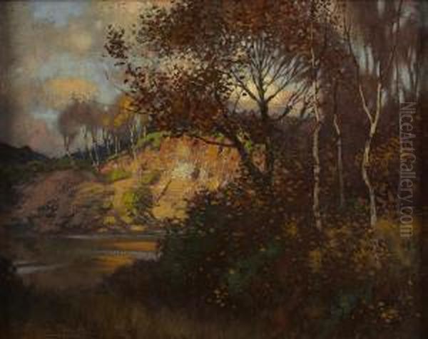 An Autumn Landscape Oil Painting by Thomas Corsan Morton