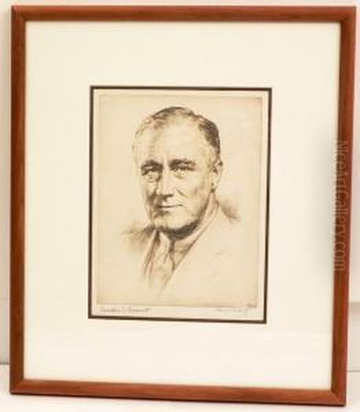 Etching Of Roosevelt Oil Painting by Harry S. Moskovitz