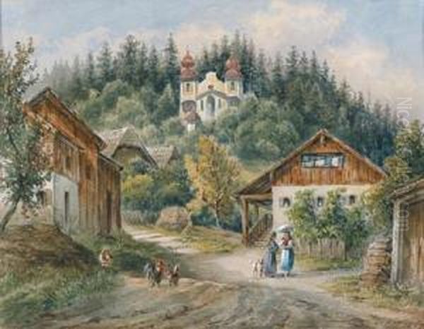 The Kalvarienberg In Bad Ischl Oil Painting by Joseph Mossmer