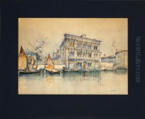 Venetian Canal Scene Oil Painting by E. Mourin