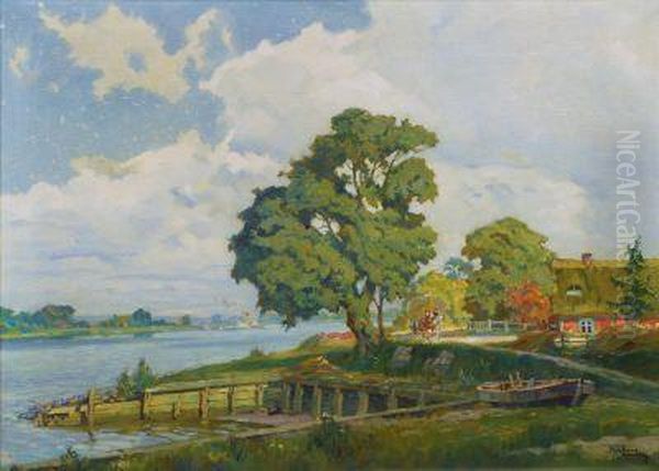 Norderelbe Bei Moorwerder Oil Painting by Adolf Muhlhan