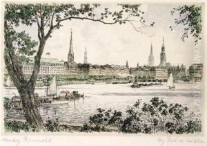 Binnenalster In Hamburg Mit Blick Auf Die Altstadt