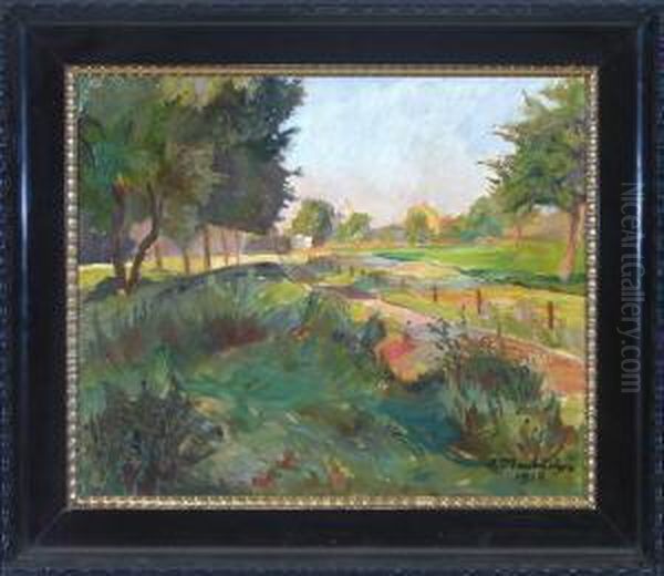 Sommerlicher Weg Vor Einem Dorf Oil Painting by Alfred Mumbacher