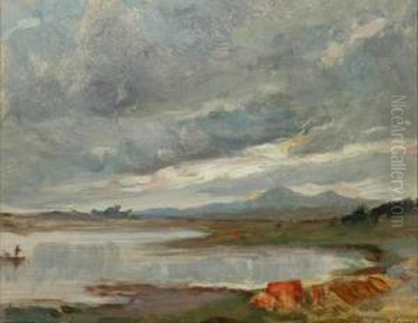 Lake Scene Oil Painting by Josephine Muntz-Adams