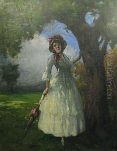 Doamna Cu Umbrela Oil Painting by Vilmos Nagy