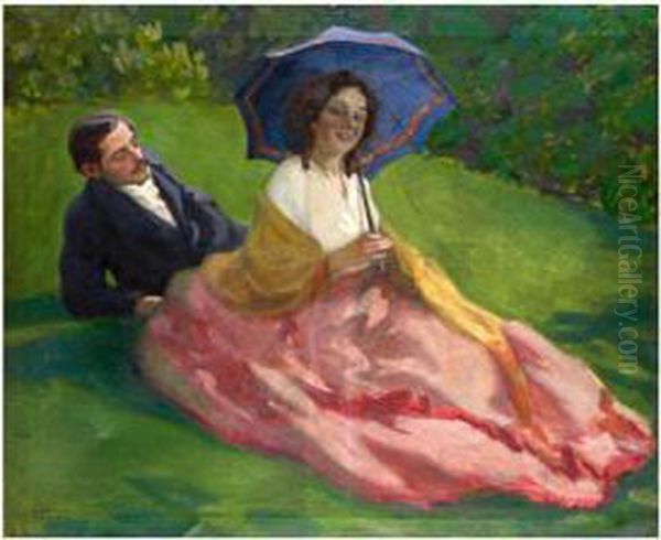 Ketten A Szabadban Oil Painting by Vilmos Nagy