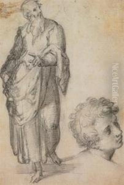A Standing Bearded Man Oil Painting by Giovan Battista Naldini