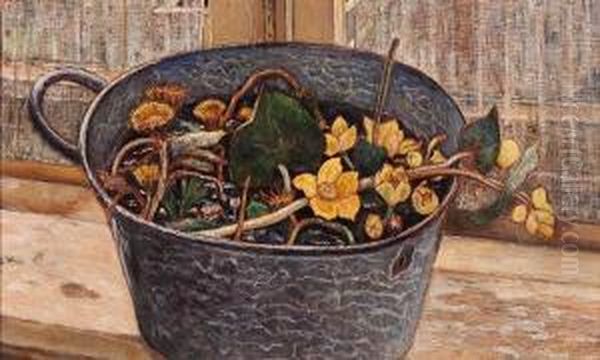Tub With Flowers Oil Painting by Dirk Berend Nanninga